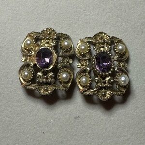 Vintage Gold and Purple Pearl Earrings